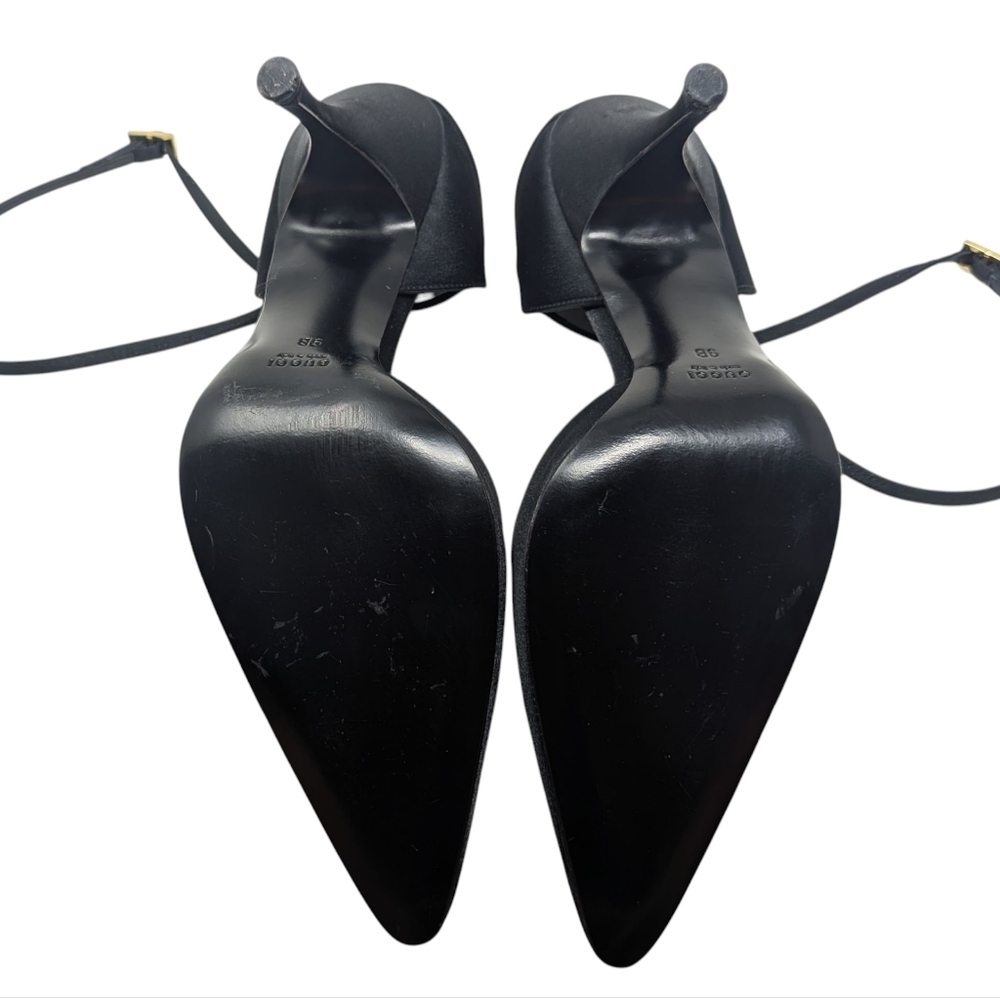 Gucci Black Satin Strappy Pointed Dress Up Evening Heels Stiletto Size 9B - Picture 14 of 14